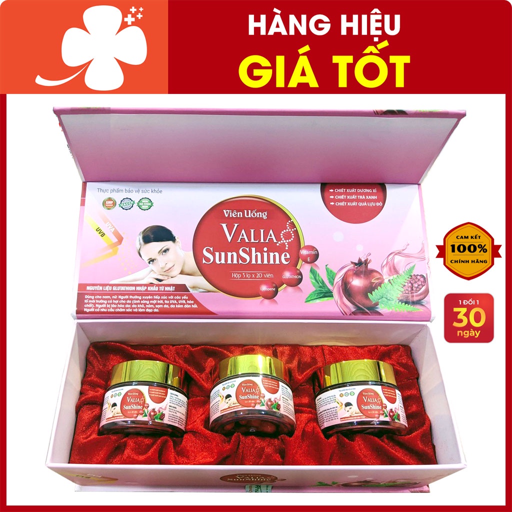 Viên uống Valia SunShine - Hỗ trợ tăng tính đàn hồi cho da và giảm nguy cơ nám sạm da ở phụ nữ (30/ 60 viên)
