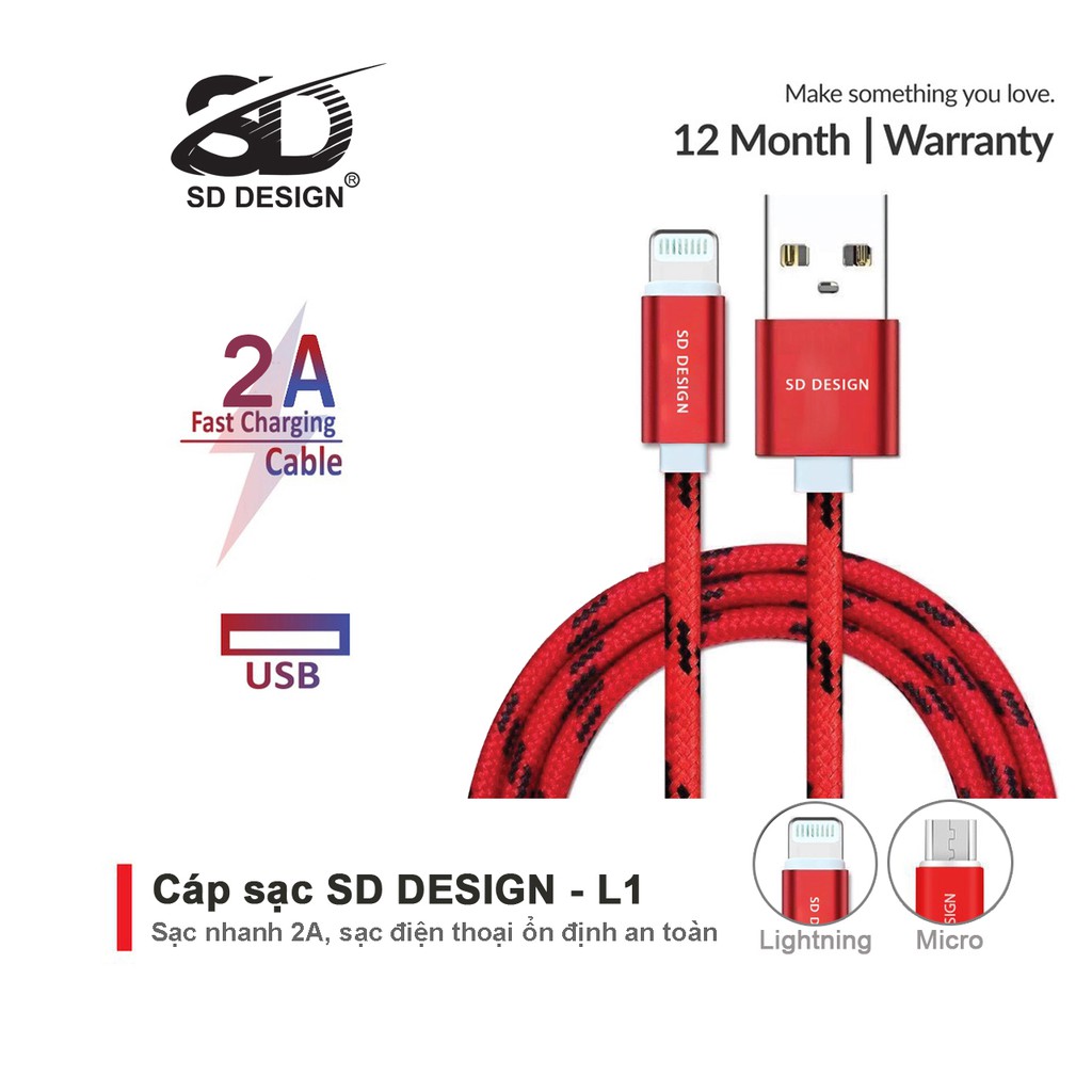 Cáp Sạc IP,Micro,Type C dây dù SD DESIGN L1 sạc ĐT ổn định,Bảo Hành 1 Đổi 1