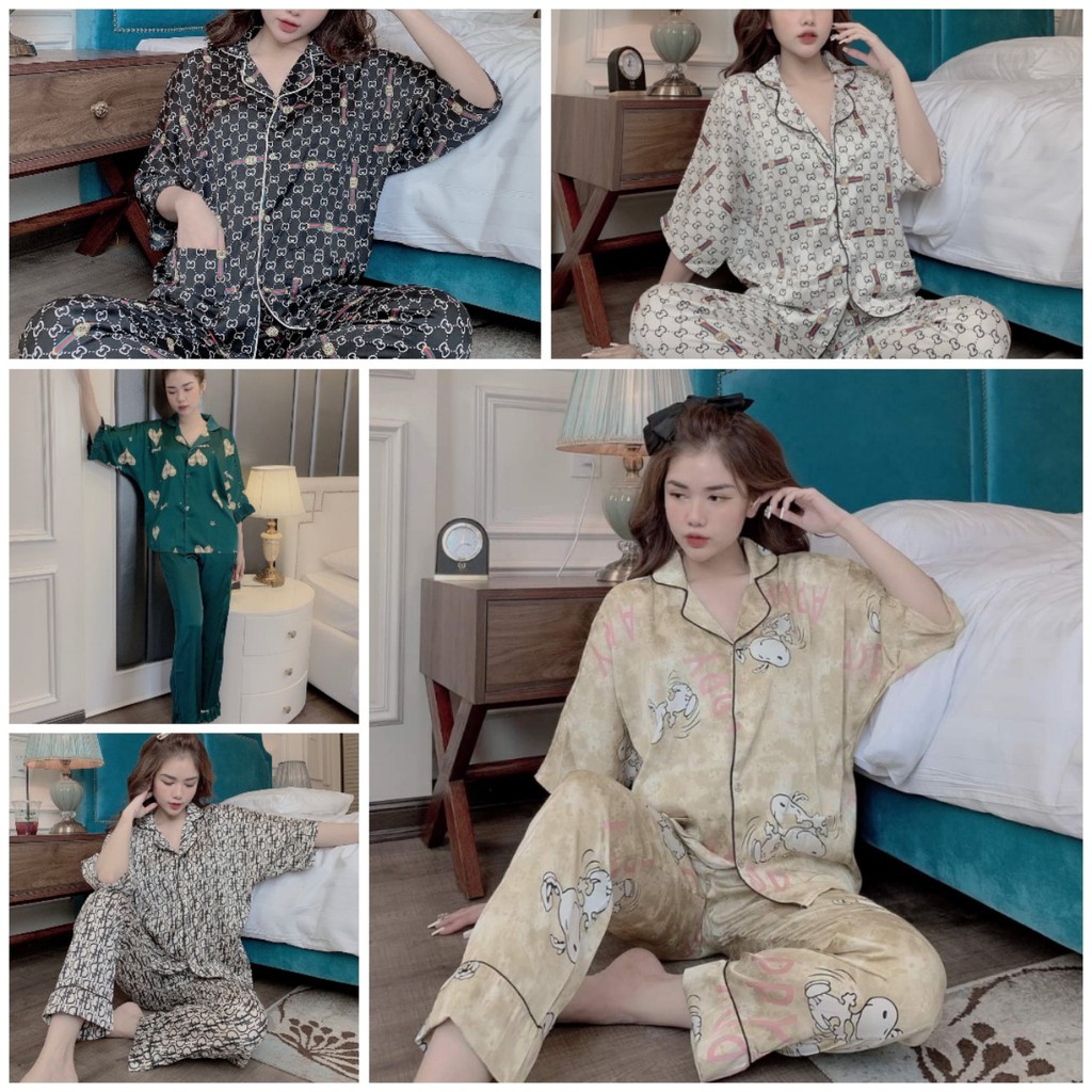 Đồ ngủ pijama tay ngắn quần dài - Bộ đồ mặc nhà hoạ tiết sang trọng L203