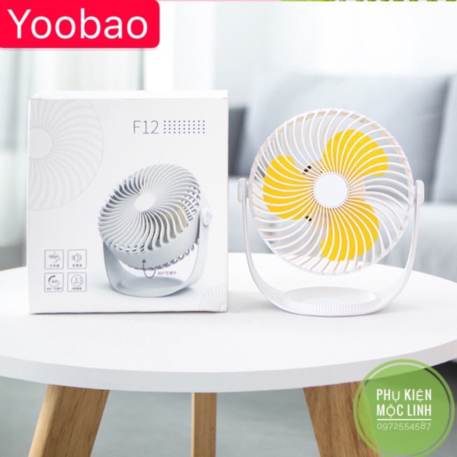 Quạt để bàn tích điện quay 360 độ chính hãng yoobao mã Y F12 dung lượng 2000mah