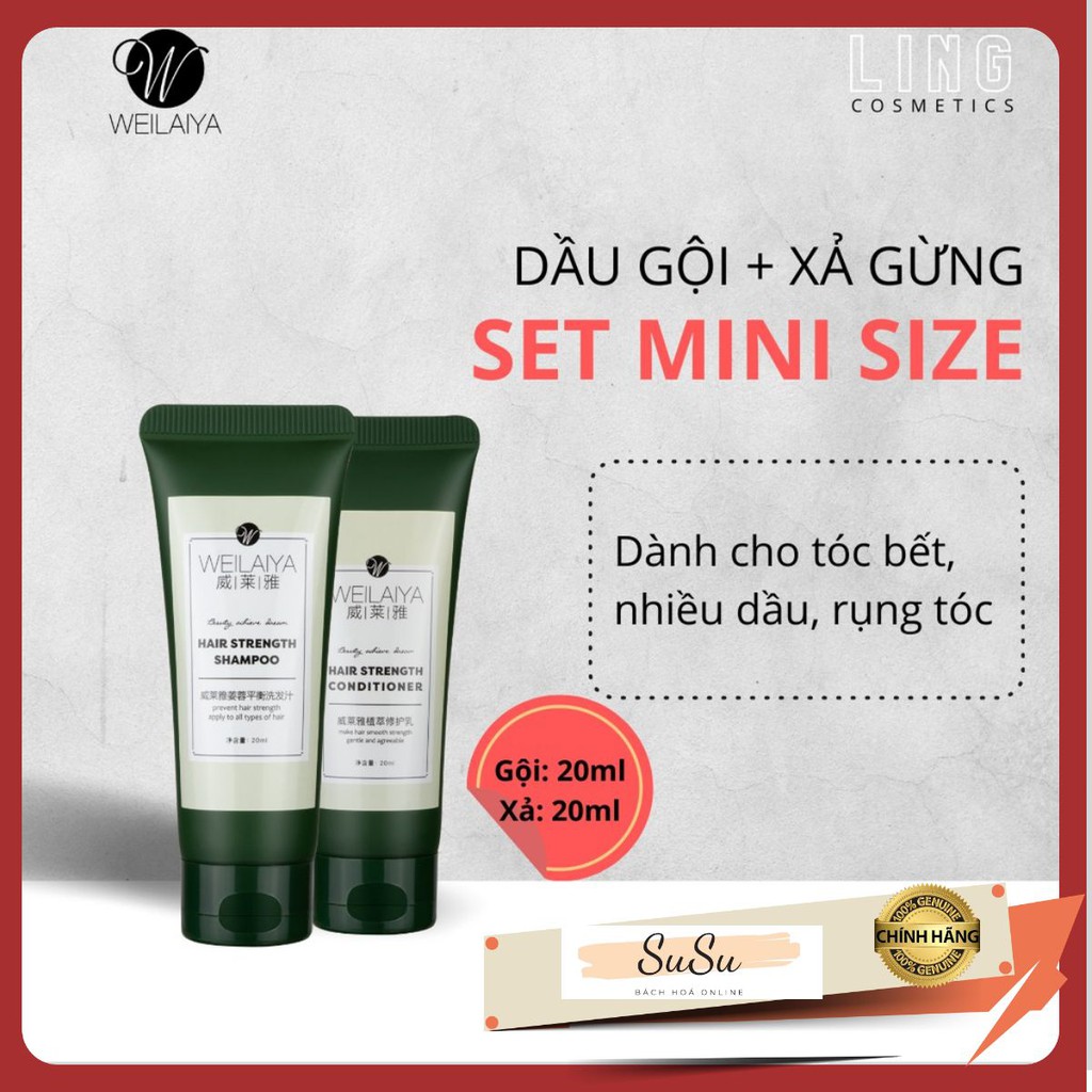 Bộ Dầu gội gừng Weilaiya trị rụng tóc Mini size (gội 20ml + xả 20ml)