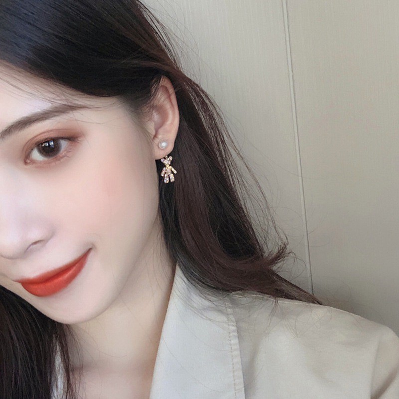 Đôi Khuyên Tai Hình Gấu Đính Ngọc Trai Xinh Xắn