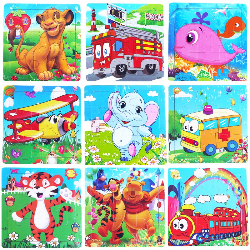 Tranh Gỗ Ghép Hình 9 Miếng Ghép Puzzle Toys Cho Bé Tư Duy Trí Não Và Học Màu Sắc