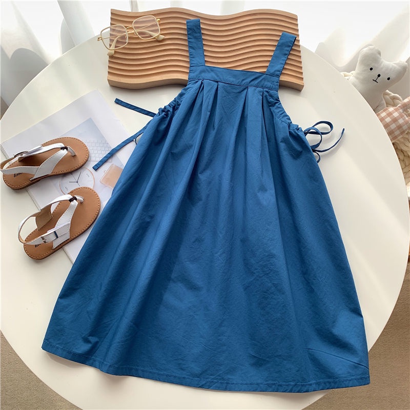 Bộ Áo Sơ Mi Phối Đầm Yếm Kiểu Hàn Quốc Thời Trang Mùa Hè 2022 Cho Bé Gái Trung Niên