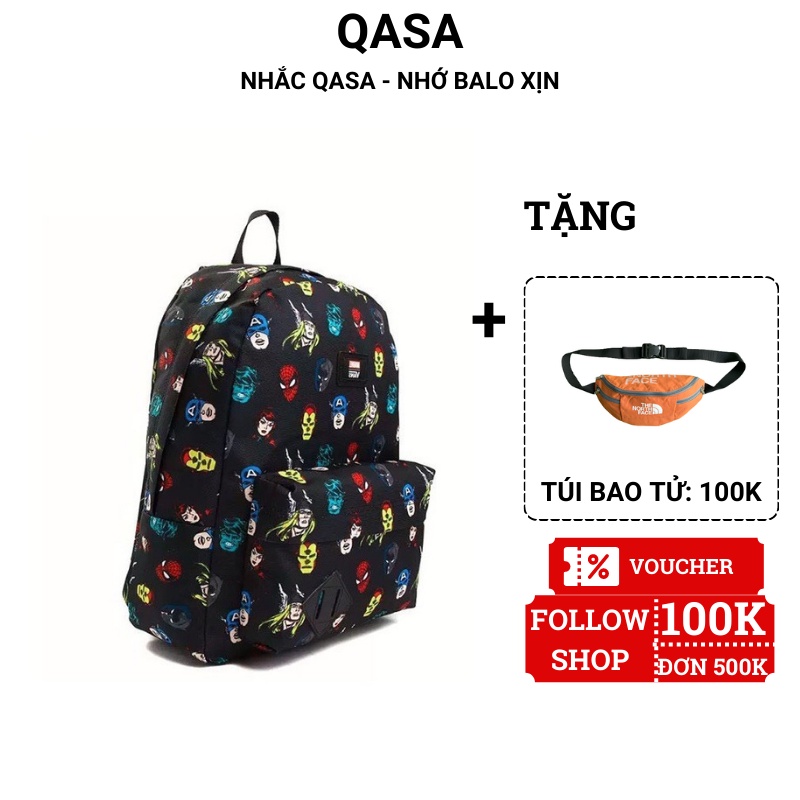 Balo, cặp đi học đi làm nam nữ thời trang phong cách Hàn quốc chống thấm marvel QASA