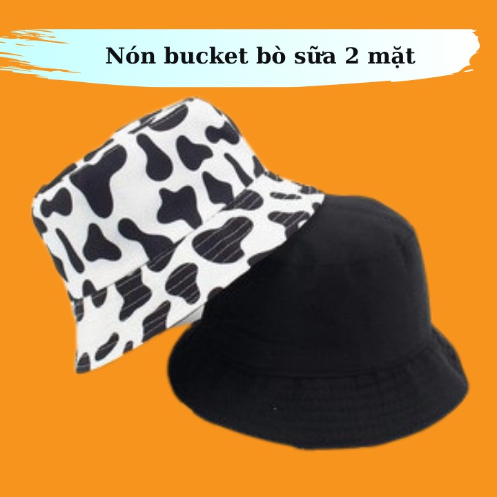 Nón bucket bò sữa vành mũ tròn hoạ tiết trắng đen phong cách Ulzzang form unisex nam nữ