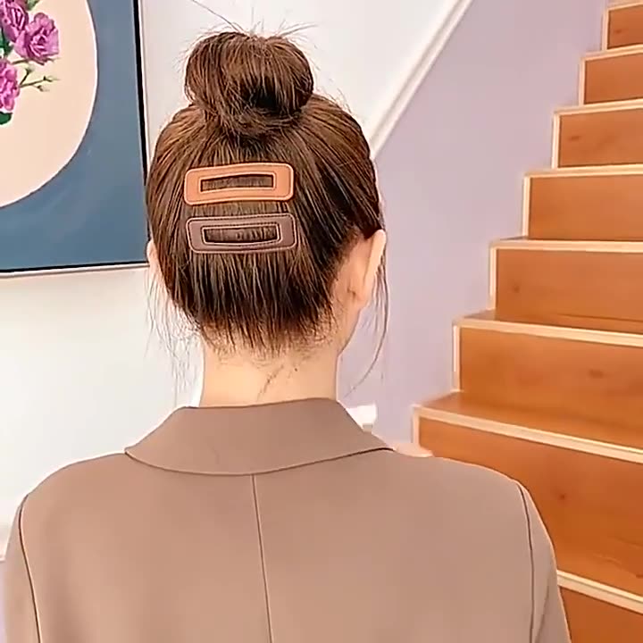 PK782 Kẹp tóc  dạng clip đen bọc da trơn màu phong cách tối giản theo phong cách Hàn Quốc