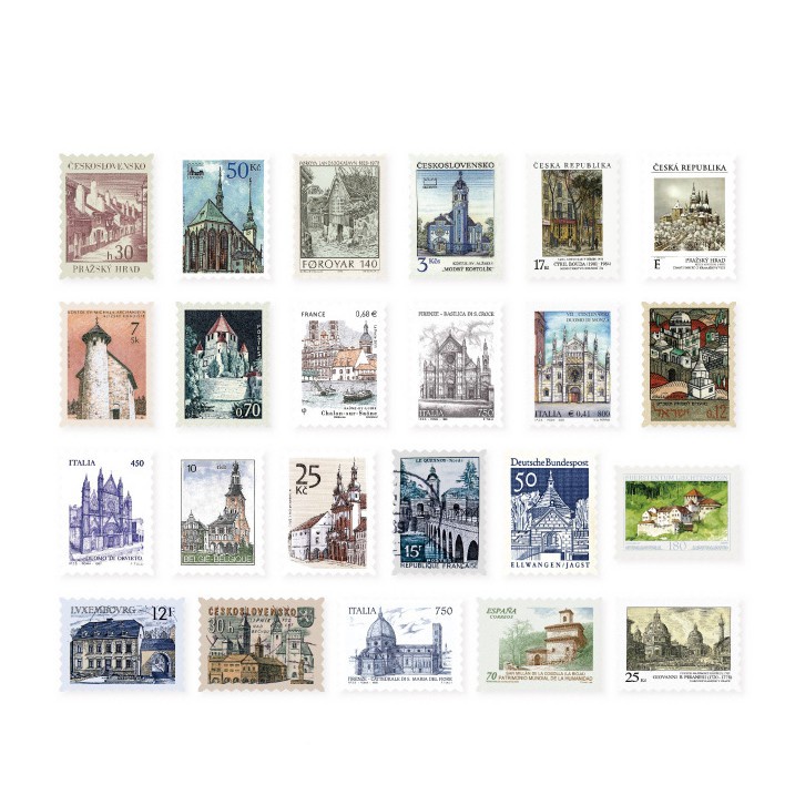 Bộ 46 tem dán Sticker kiểu Retro - Nhãn dán hình tem trang trí Bullet Journal VPPTUEMINH, album