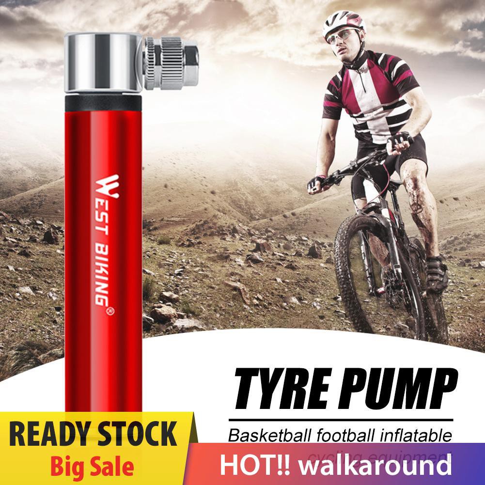 Walk WEST BIKING Mini Air Pump Aluminum Alloy Bicycle Tire Basketball Inflator 