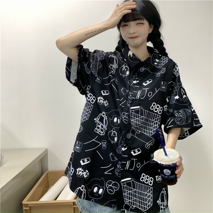 Áo sơ mi nam nữ ngắn tay form rộng họa tiết cá tính năng động chuẩn form Unisex chất vải lụa mềm mịn thoáng mát bao đẹp