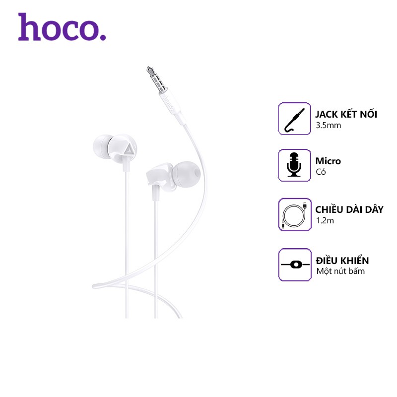 Tai nghe dây Hoco M60 jack 3.5mm, dài 1.2m, tương thích nhiều thiết bị