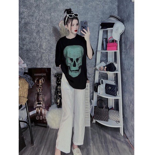 Áo Phông Nam Nữ Unisex Hình Đầu Lâu Xanh,Áo Thun Sọ Ma