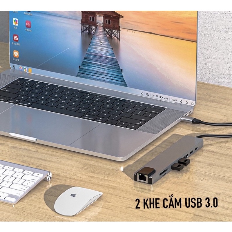 Hub Type C 8in1  - Cổng chuyển đổi HUB USB Type-C to HDMI, USB 3.0, SD,TF,RJ45,PD Type-C cho Laptop Macbook,ipad,samsung