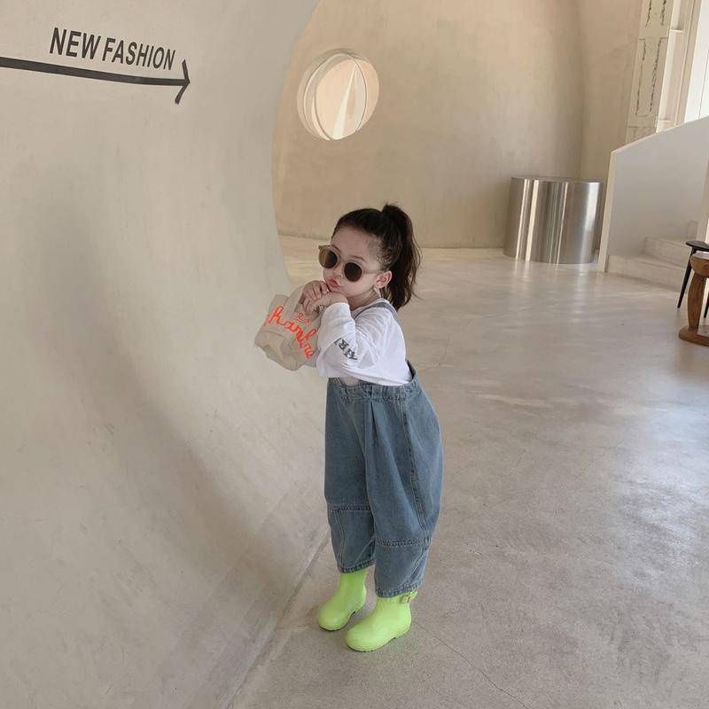 Hàng Mới Về [Hàng Mới Về] Quần Yếm Denim Dáng Rộng Thoải Mái Phong Cách Hàn Quốc Thời Trang Mùa Thu Cho Bé Gái