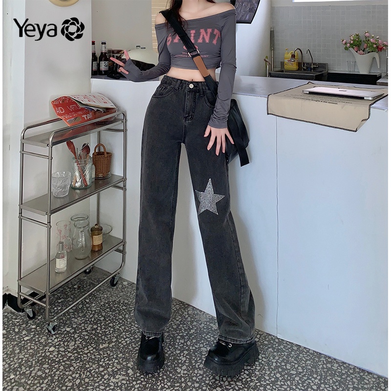 Quần jean YEYA lưng cao ống rộng thời trang mới cho nữ
