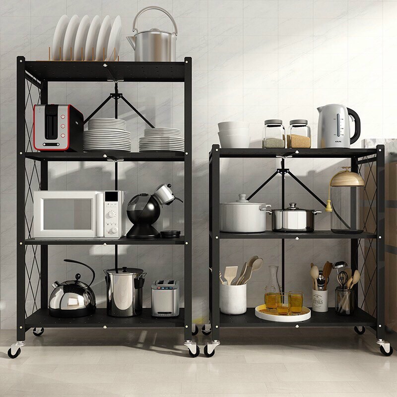 Kệ sắt xếp gọn thông minh 4 tầng có bánh xe