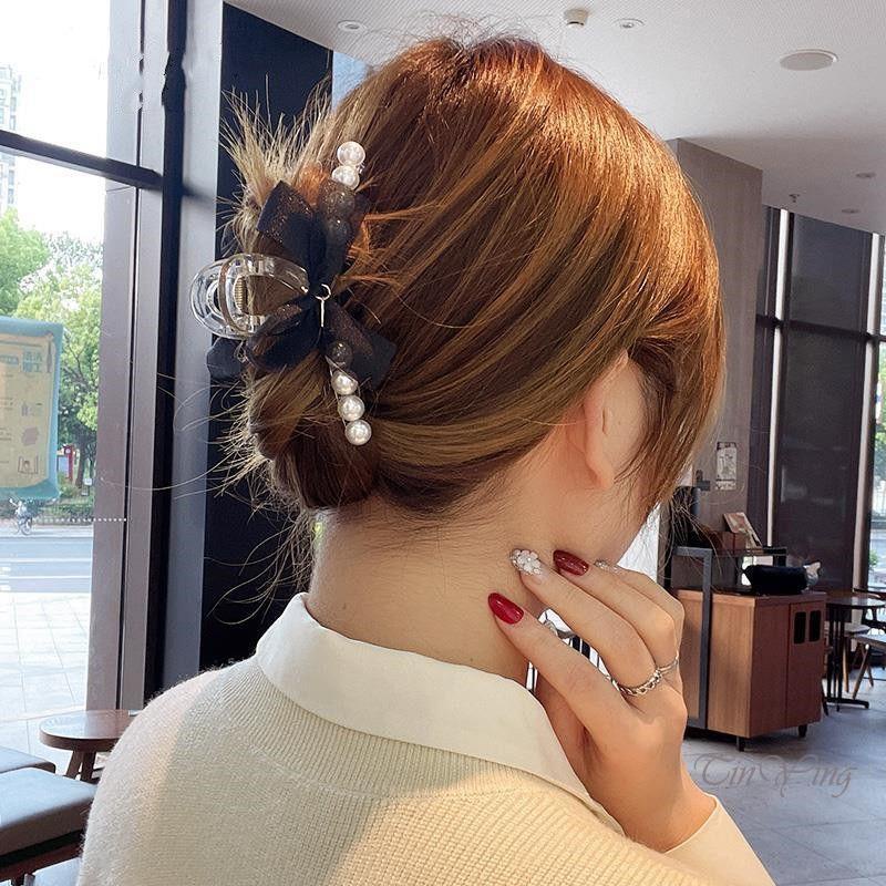 GETNOIVAS Kẹp tóc càng cua 11.1cm bằng acrylic dày đính nơ duyên dáng cho nữ