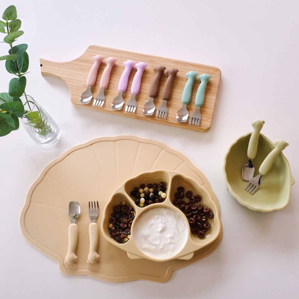 Set Thìa Dĩa Silicone Cho Bé Tập Ăn Dặm Spoon & Fork Chính Hãng Tgm Hàn Quốc Cực An Toàn Cho Bé Yêu