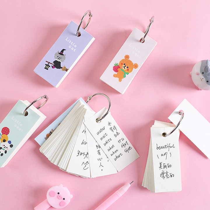 Flashcard học từ vựng hình gấu cute dễ thương cho bé - Bộ thẻ ghi nhớ tiếng anh