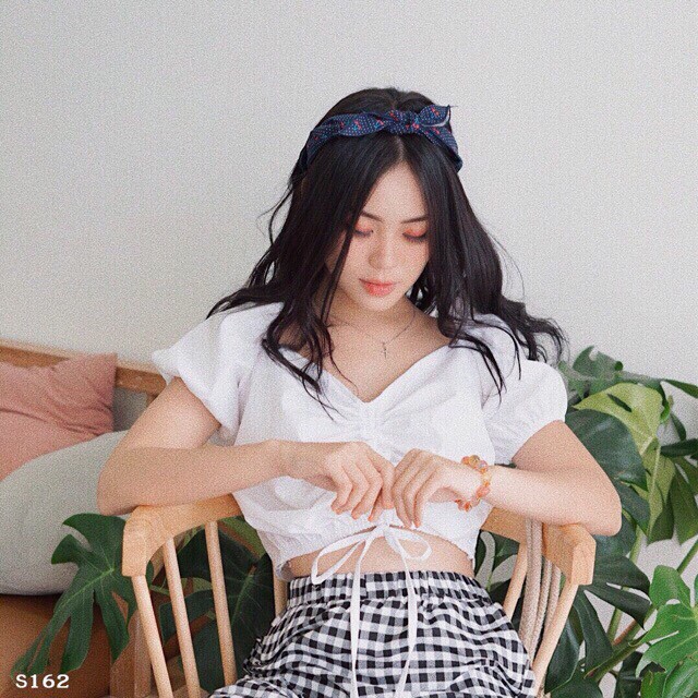 Set áo croptop quần kẻ caro