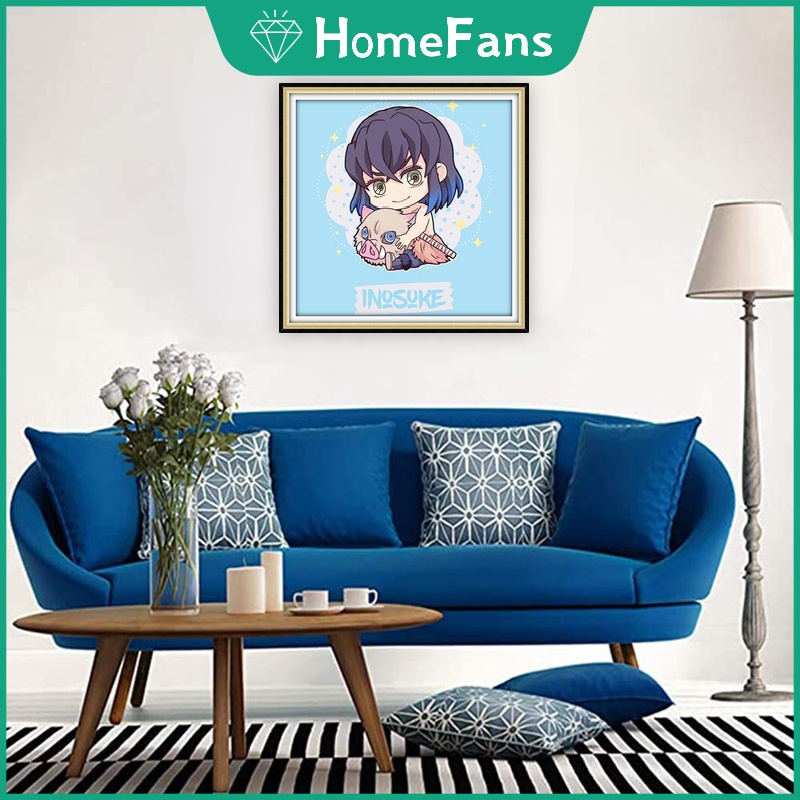 Bộ Tranh Đính Đá 5D Tự Làm Hình Demon Slayer 30x30cm / 40x40cm / 50x50cm Trang Trí Nhà Cửa