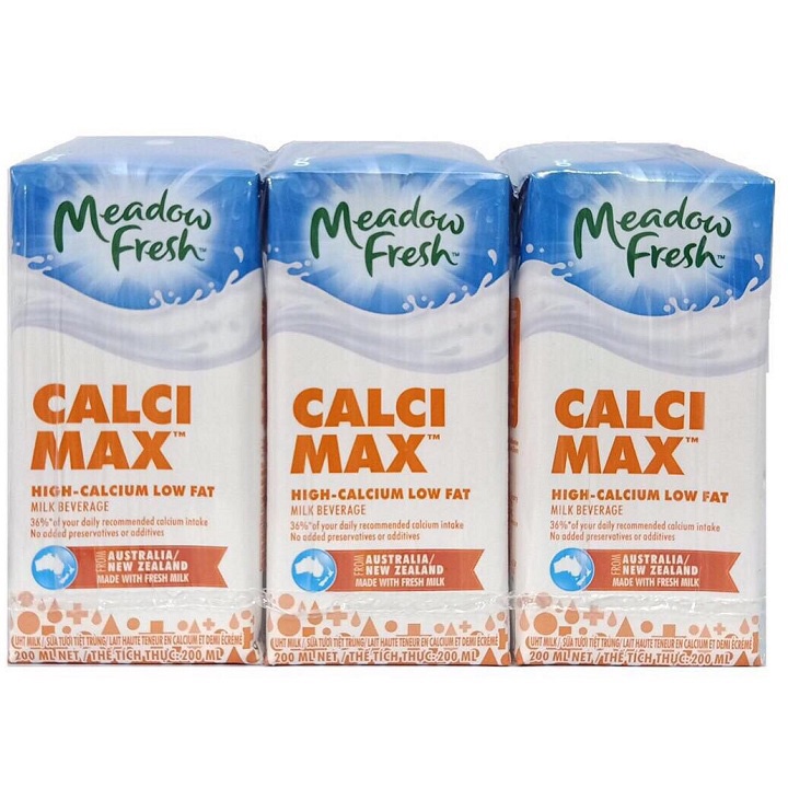 Sữa Tươi Meadow Fresh Calci Max (Hộp 200ml, 1 Thùng 24 Hộp)