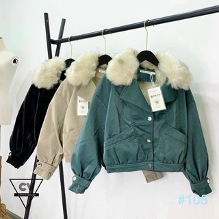 Áo da nhung lót lông ( cổ lông tháo rời A105 ) hàng QCL1 - dáng áo bom- rộng