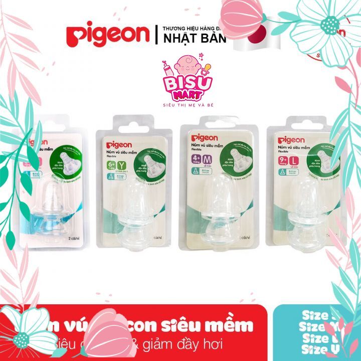 NÚM VÚ PIGEON SILICONE SIÊU MỀM VĨ 2 cái SIZE S,M,L,Y