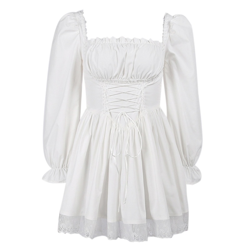 Youyo Đầm Dáng Chữ A Tay Phồng Dài Phối Ren Phong Cách Gothic Lolita Cho Nữ