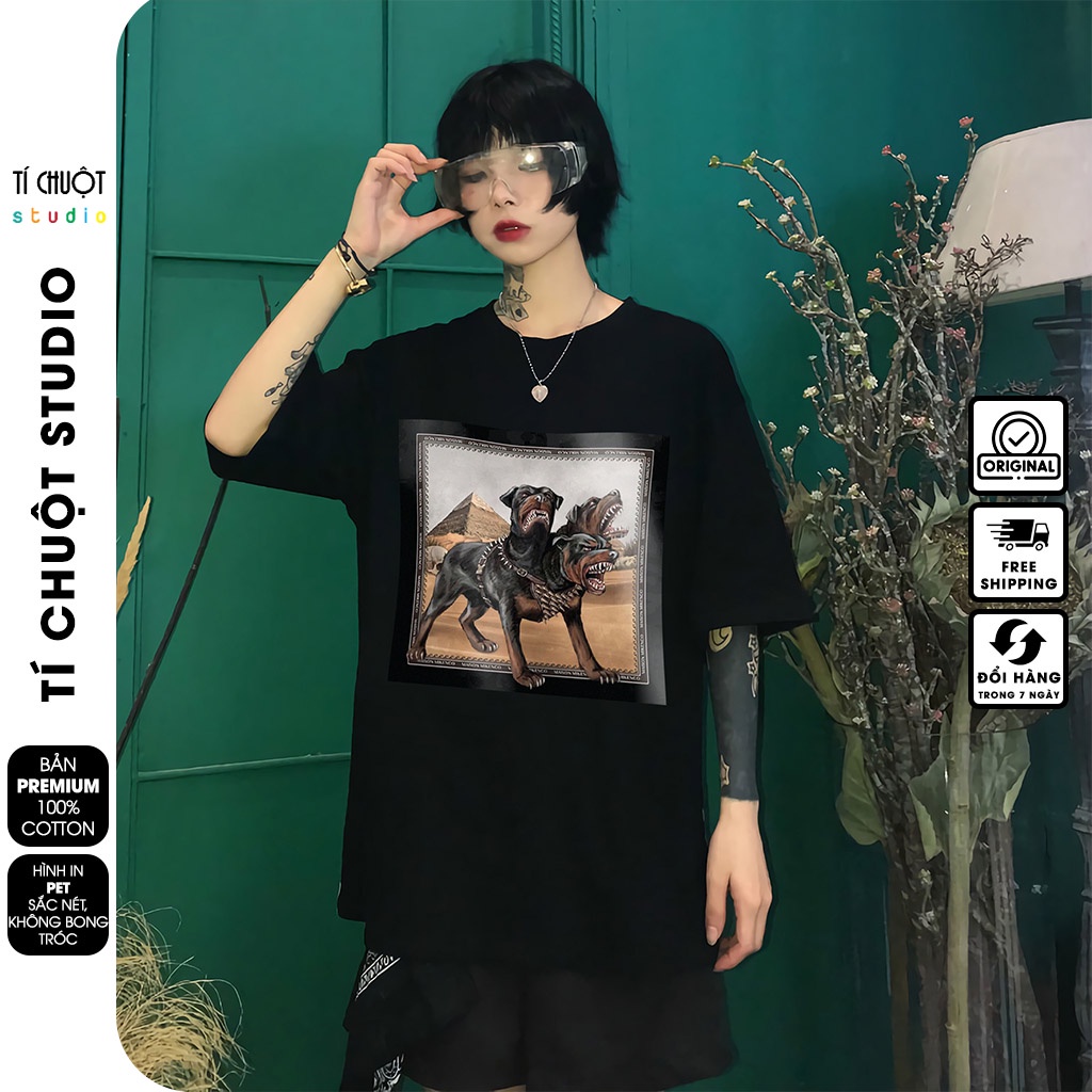 Áo thun Mikenco Cerberus nam nữ in hình 5D, áo phông unisex mikenco chó 3 đầu tay lỡ form rộng - Tí Chuột Studio