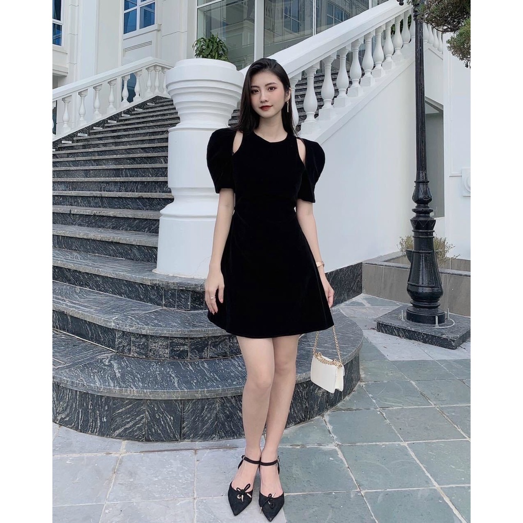 Đầm Nhung Khoét Vai Cực Xinh - D0477