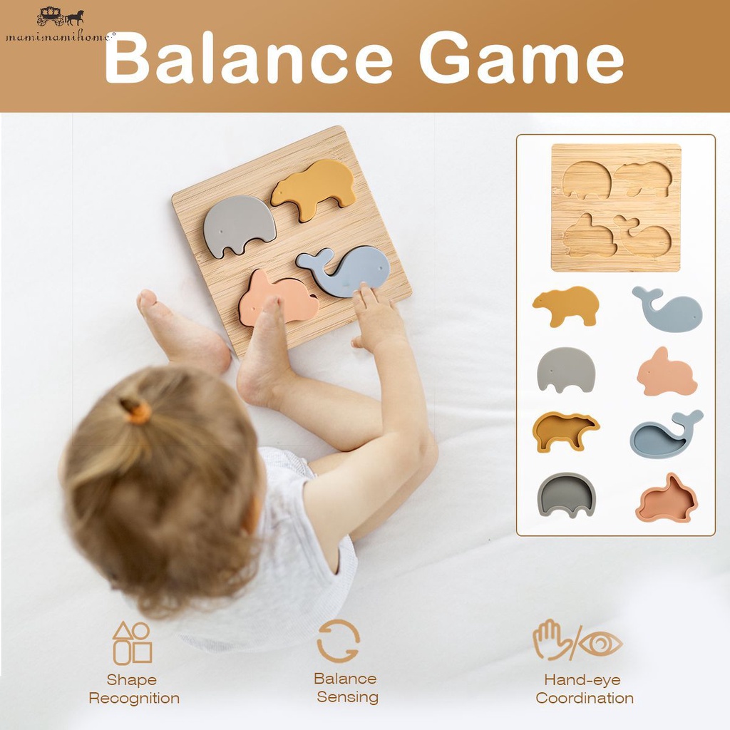 Đồ chơi xếp hình động vật MAMIMAMIHOME làm bằng gỗ không chứa BPA dễ thương phương pháp Montesssori cho bé