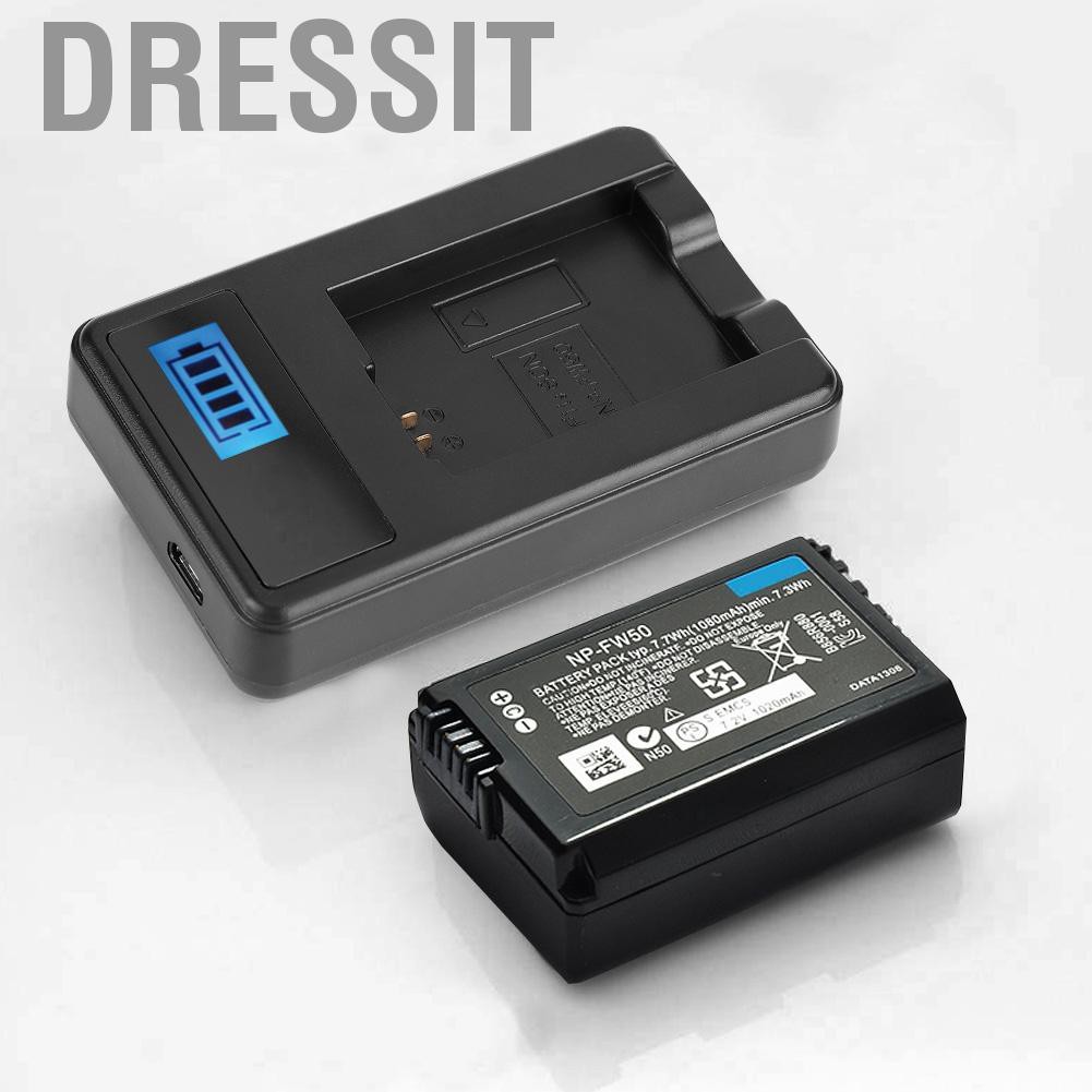 Dressit NP-FW50 Battery LCD Single Charger for Sony Alpha A6000 A6300 A6500 A7r A7