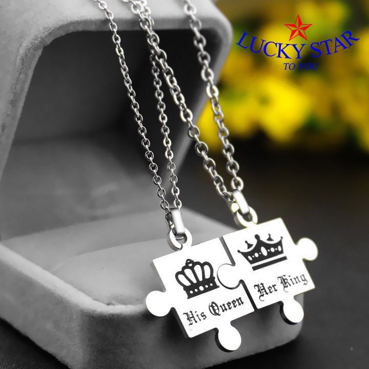 Dây chuyền mảnh ghép tình yêu HIS QUEEN - HER KING -QUÀ TẶNG TÌNH YÊU LÃNG MẠN