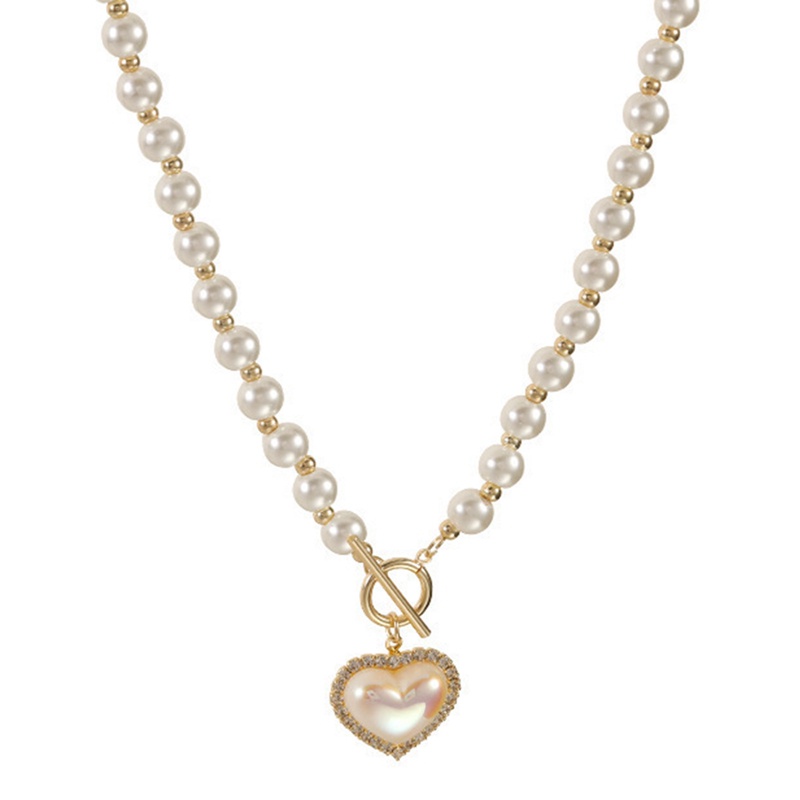 Vòng cổ Chuỗi Ngọc Trai Mặt Hình Trái Tim Đơn Giản Cho Nữ