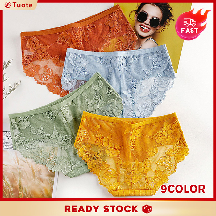 M~XL Tuote Ready Stock Women's Panties Pattern Lace Female Underpants Pure Cotton Inner Briefs