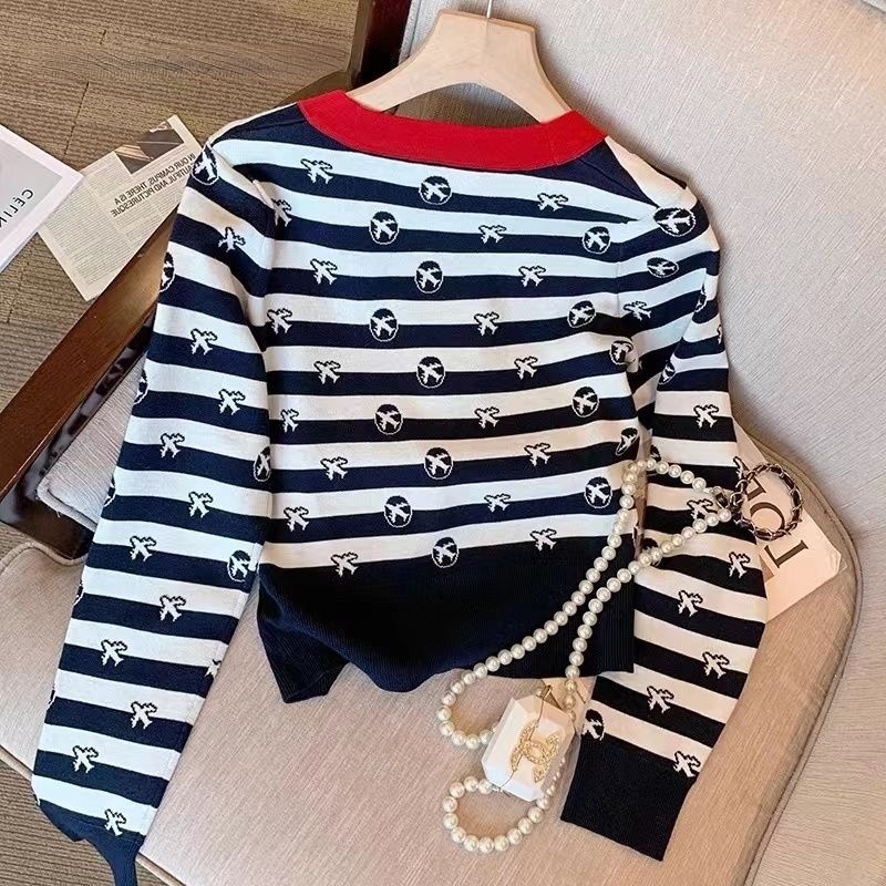 Áo Khoác Cardigan Dệt Kim Họa Tiết Kẻ Sọc Thời Trang Mùa Thu Mới Cho Nữ