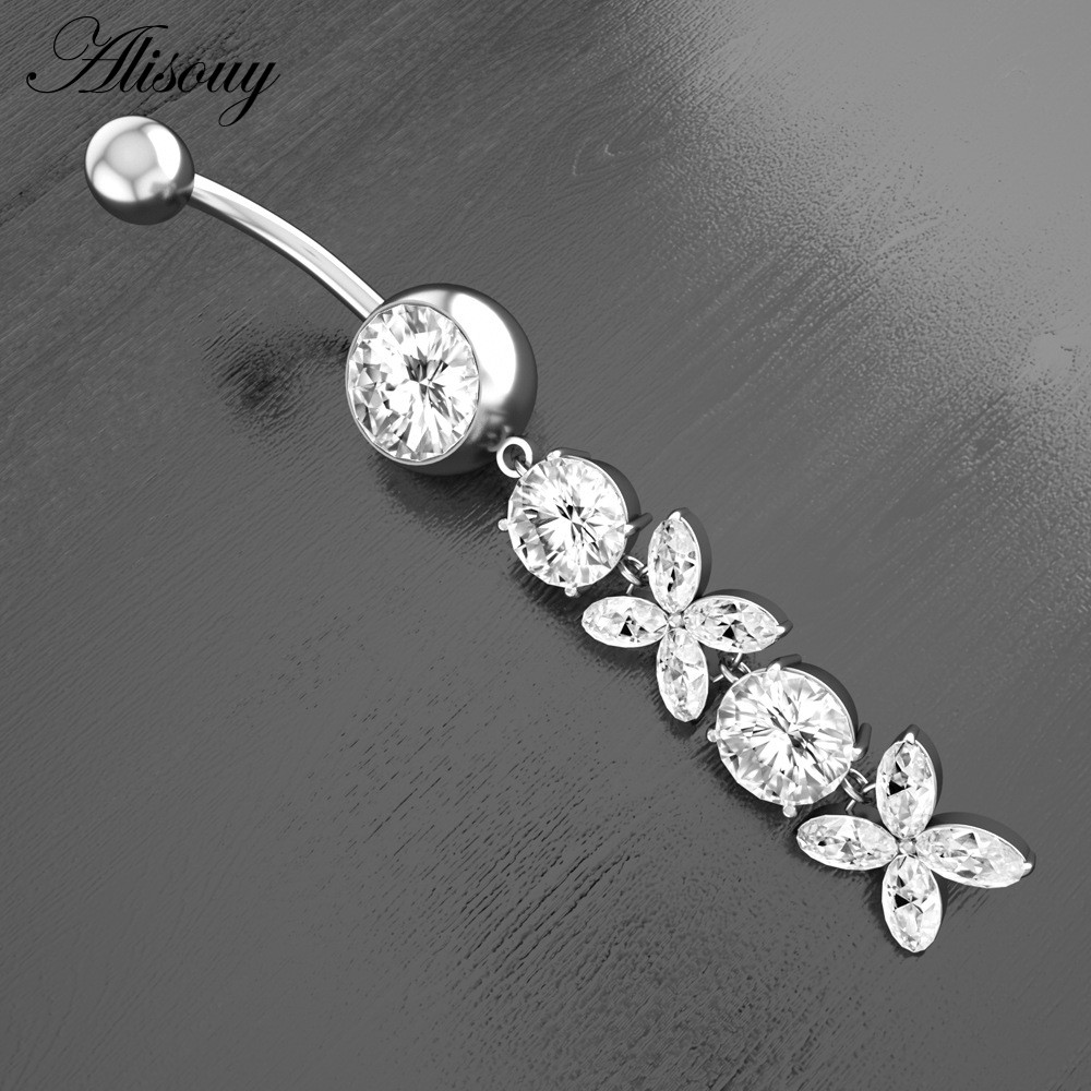 Alisouy 1 Khuyên Rốn Thép Không Gỉ Đính Đá cz Hình Hoa / Trái Tim 14g