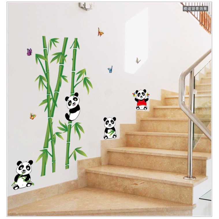 Tranh dán tường, Decal dán tường gấu trúc ôm cây dễ thương