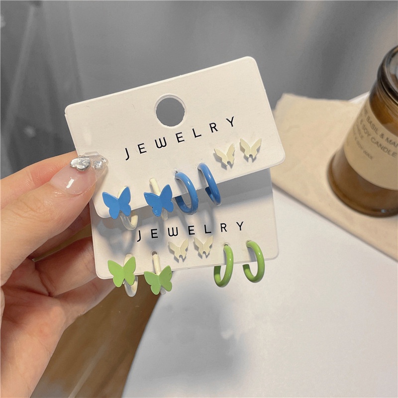 Bộ 6 Khuyên Tai Hình Chữ C/Bướm Đơn Giản Thời Trang Phong Cách Hàn Quốc Cho Nữ