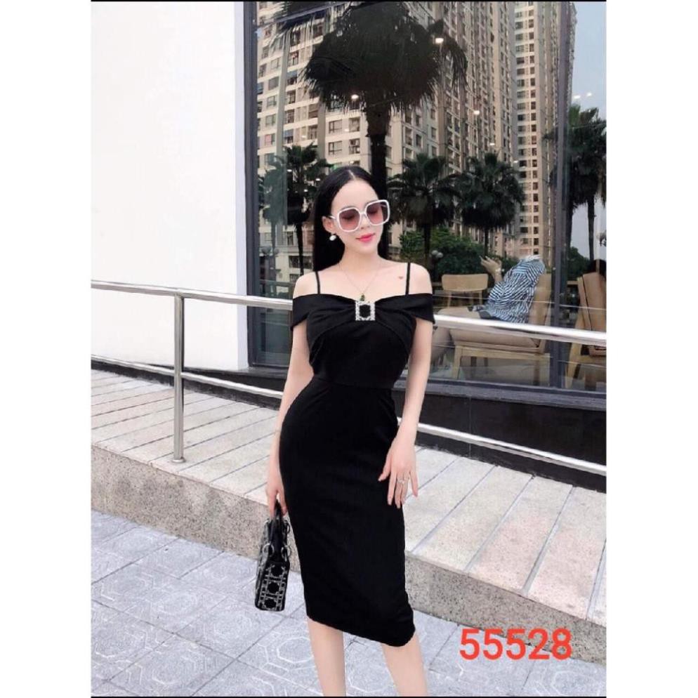 ĐẦM ÔM THUN NHẬP HAI DÂY TRỄ VAI MÀU ĐEN ĐỦ SIZE M L XL 2XL - XƯỞNG ĐẦM THÙY DƯƠNG - 55528