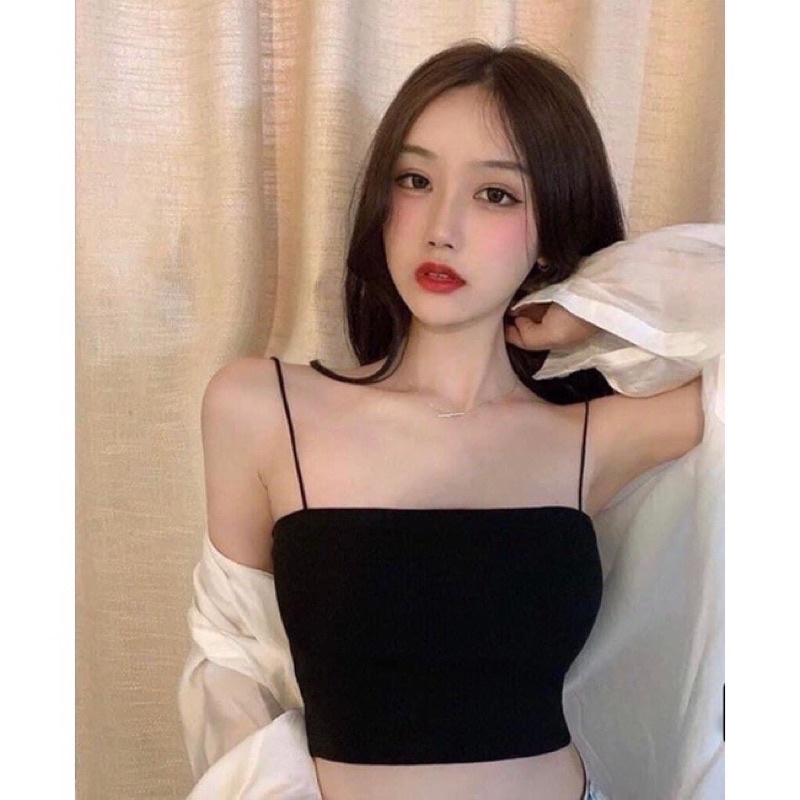 Áo hai dây cotton Croptop sợi bún HANA , dáng ôm Body, chất vải cotton thun mềm mịn co dãn tốt HANA STORE