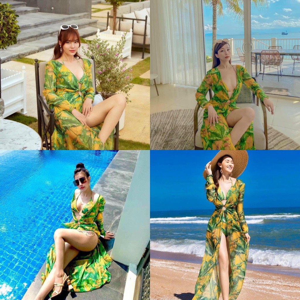 Bikini xanh chuối cao cấp kèm choàng [SIÊU CẤP- FREESHIP] Set đồ bơi đi biển nữ cao cấp kèm khăn BKN1181 | BigBuy360 - bigbuy360.vn