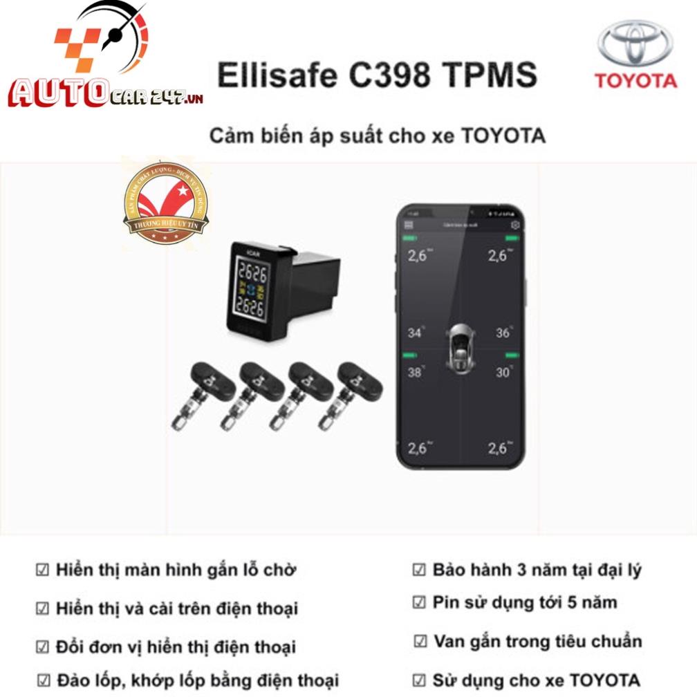Bộ hiển thị áp suất lốp Icar Ellisafe C398 TPMS gắn cổng chờ dòng Toyota +Hiển thị và cài đặt trên điện thoại-BH 3 năm