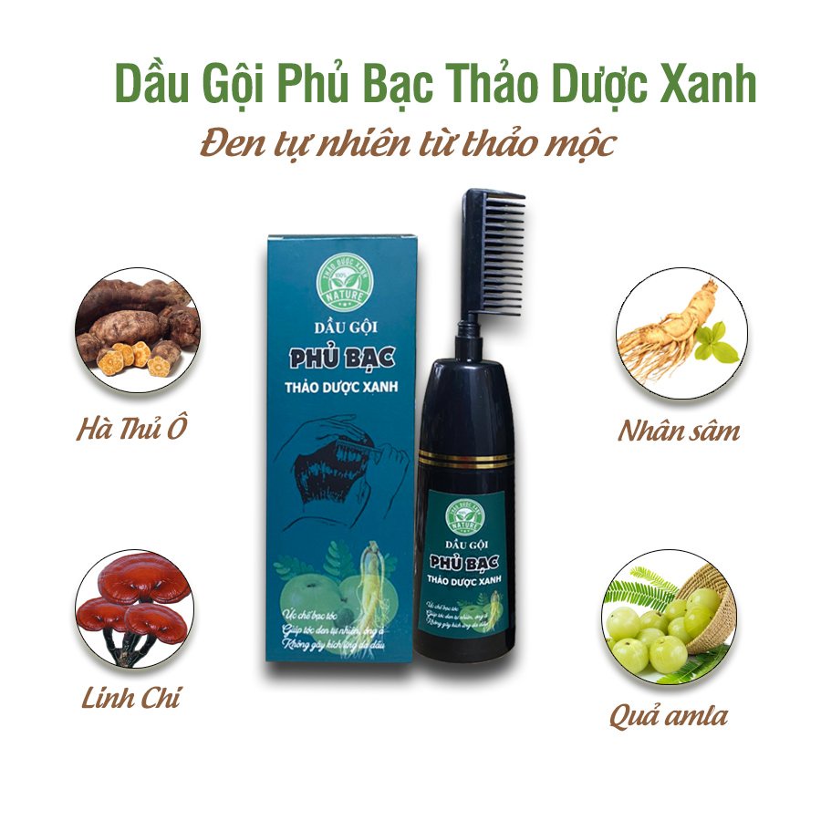 Dầu gội phủ bạc Tiệm Thảo Dược Xanh dầu gội đầu thiên nhiên giúp ức chế tóc bạc an toàn người già và mẹ bầu