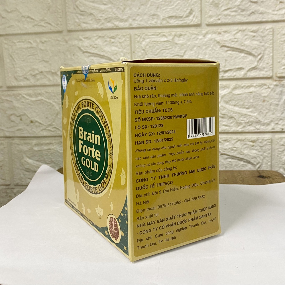 Bổ Não Brain Forte Gold hỗ trợ tăng tuần hoàn máu não, cải thiện suy giảm trí nhớ và giấc ngủ - Hộp 100 Viên