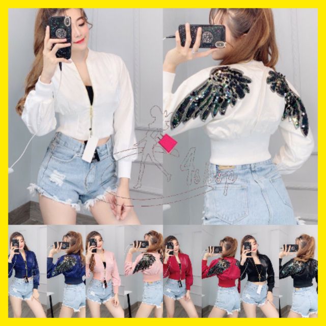 Áo Khoác Nữ Bomber Cao Cấp Thêu Cánh Tiên Chất Phi Xà Cừ Mềm Mịn Siêu Mát Siêu Sang Chảnh (Hình - video thật)