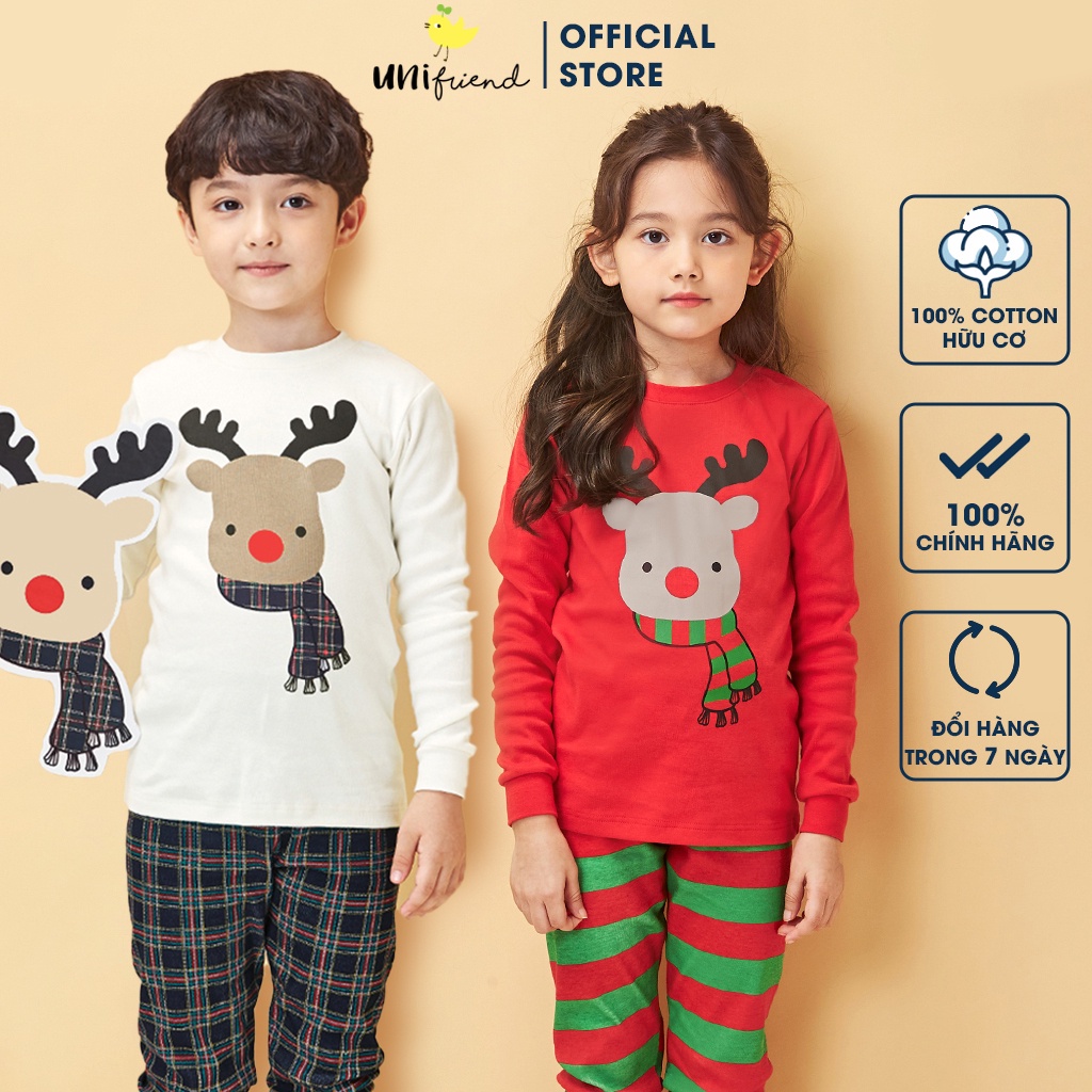 Đồ bộ quần áo dài tay cotton mùa thu đông cho bé trai và bé gái Unifriend Hàn Quốc U2022-13. Size 3, 4, 5, 6, 7, 8 tuổi
