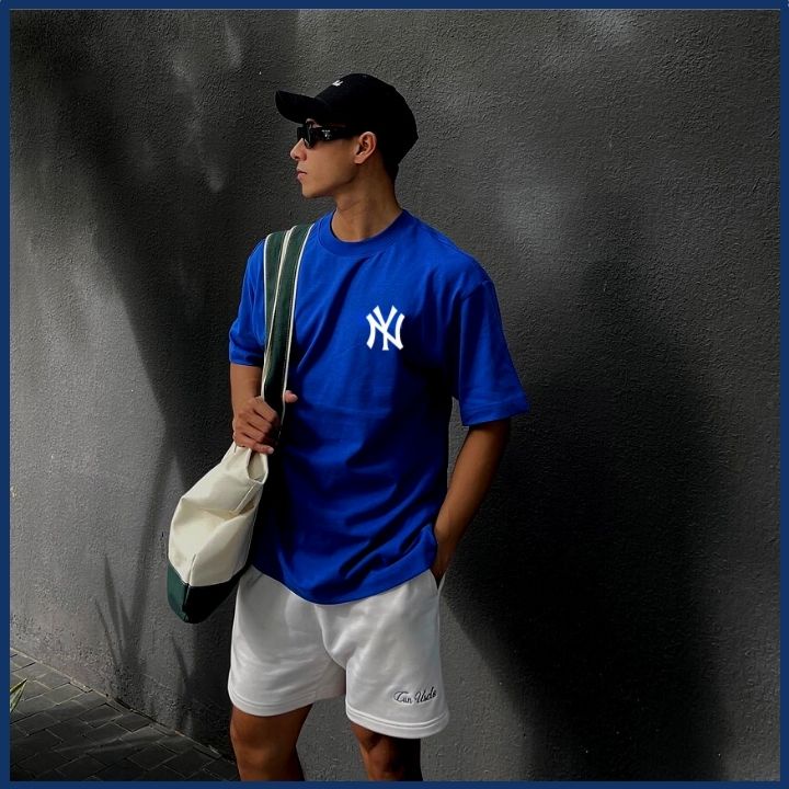 Áo Thun MLB NY Nam Xanh dương Blue hot trend Unisex  vải cotton thoáng mát cổ tròn bigsize XXL 2XL - shop.lucas