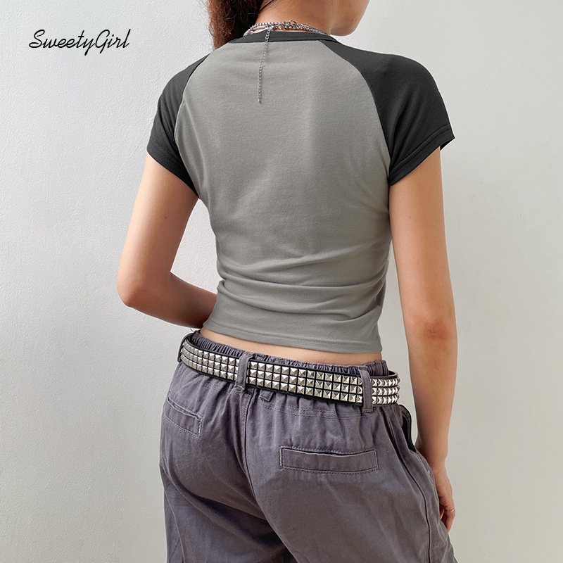 Áo Thun Tay Ngắn Cổ Tròn Phối Màu Tương Phản Thời Trang 2022 Y2k Quyến Rũ Cho Nữ